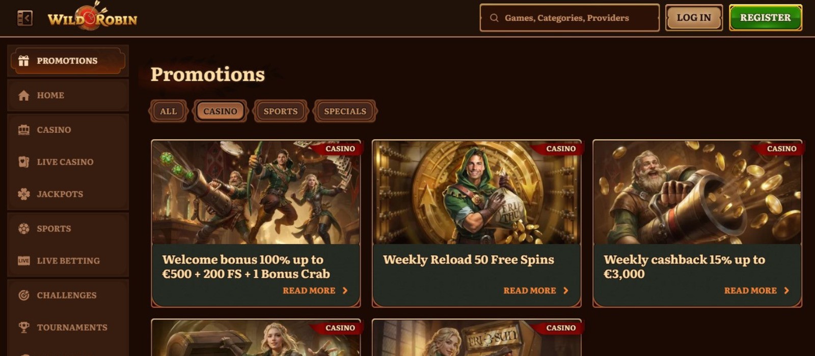 WildRobin Casino bonussectie